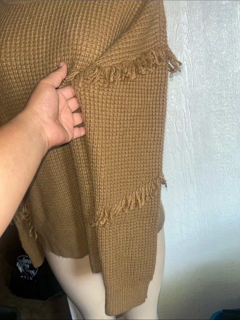 #13 Fringed Waffle Knit Sweater - Camel